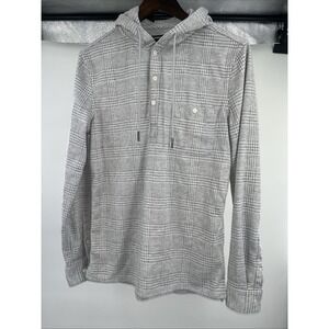 Express Men XS Shirt Jacket White Plaid Hood Heavyweight Soft Shacket